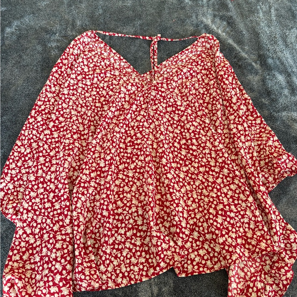 Floral Red and White Women's Top